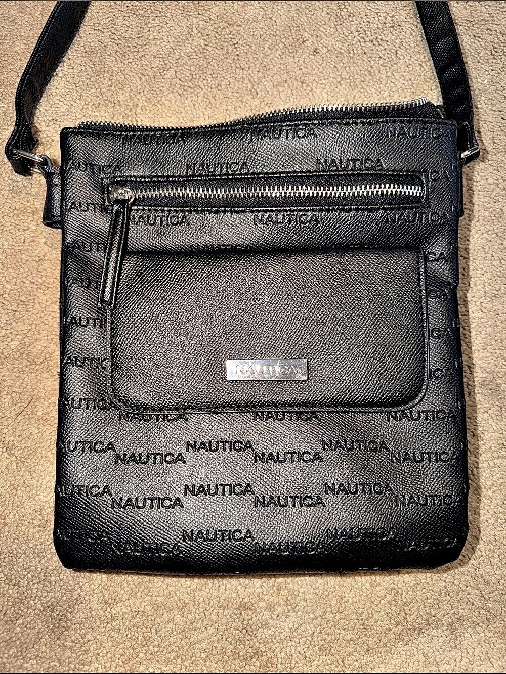 Nautica Logo-Embossed Pebbled Crossbody Bag Black